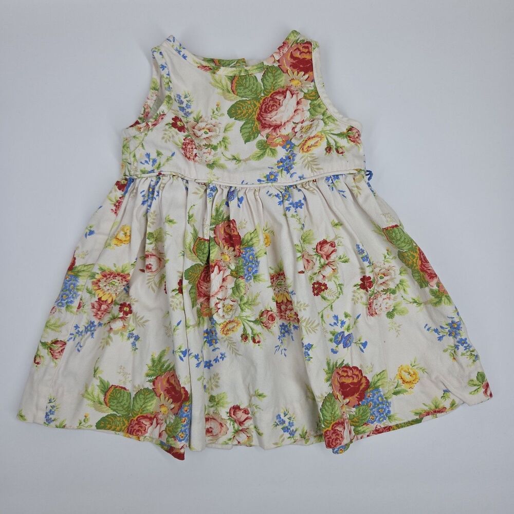 Ralph Lauren Girls Floral Garden Botanical Dress Cottagecore 6M Button Back